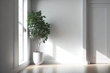 Interior design of a contemporary empty room with plants. Generative AI