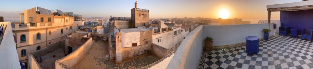 Essaouria, Morocco, Africa. Rooftop view over the Medina city at sunset.