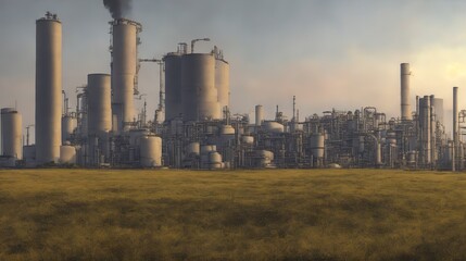 Fototapeta na wymiar Generative AI landscape machine industrial with smoke and grass