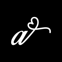 Initial A logo vector design, abstract art heart in black and white colors