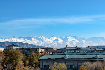 view from the window on the mountains bishkek kyrgyzstan beautiful view from the window