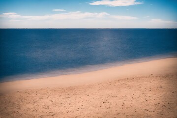Fototapeta premium Generative AI landscape beautiful beach. Seashore Under Blue Calm Sky during Daytime.
