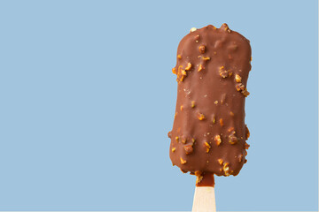 Ice cream with chocolate icing.Sweet dessert.Isolate.