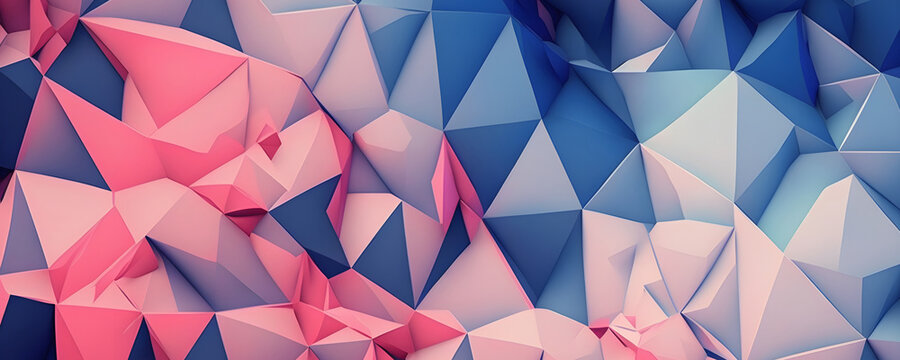 Abstract Delaunay Voronoi trianglify background illustration. Pink to Blue Gradiant. Generative AI