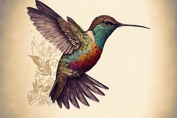Obraz premium hand drawing of colorful hummingbird
