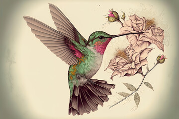 hand drawing of colorful hummingbird