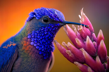 Hummingbird feeding in flower