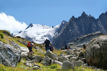 Scenery of Tian Shan Mountains during trekking in Altyn Arashan Valley to beautiful glacier....
