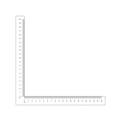 20 cm corner ruler template. Measuring tool with vertical and horizontal lines with centimeters and millimeters markup and numbers. Vector outline illustration isolated on white background