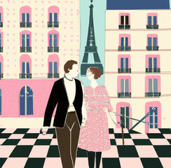 Promenade romantique à Paris : La Tour Eiffel au loin