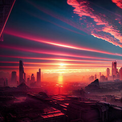 sunrise over the future city