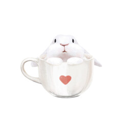 png. white rabbit sits in a cup. drawn cute bunny for valentine's day.