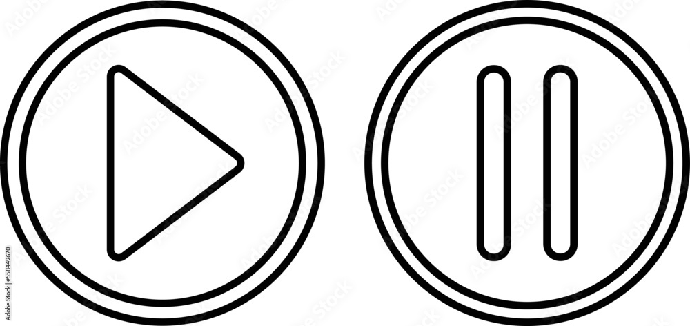 Poster pause and play icons set vector in line style