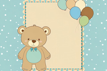 adorable teddy bear on a baby shower card. Generative AI