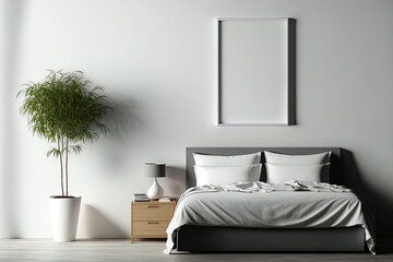 Modern minimalist bedroom background, wall mockup,. Generative AI