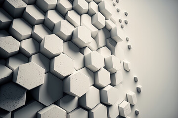 Hexagonal stone blocks in the shape of white architectural background. Concept for a modern urban center's developer or real estate firm. Generative AI
