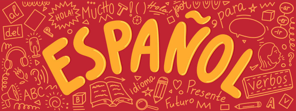 Espanol. Language Hand Drawn Doodles And Lettering. Translation: 