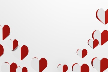 3d render of flying paper hearts on a white background