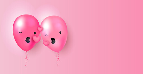 Balloon 3d pink with smiley kisses, love, couple, Valentine's Day