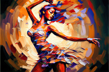 a beautiful woman danciing in different colors, classic dance style, generative ai technology
