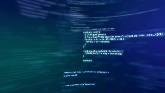 Software development writing programming code monitor, cyber security network script attack screen, abstract coding business data analysis technology background 3d illustration