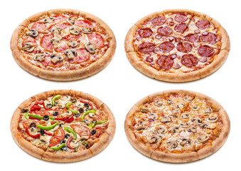 Collection of pizza, isolated on white background