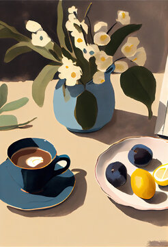 Pastel illustration of brunch