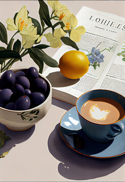 Pastel illustration of brunch