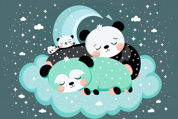 Cartoon family of adorable animals sleeping on clouds. Generative AI