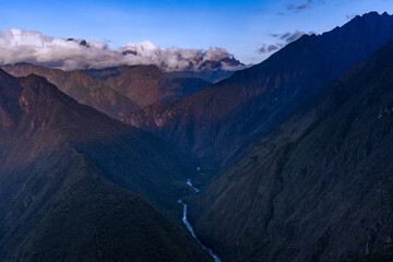 Naklejka na ściany i meble Andes mountains in the sunset, Peru