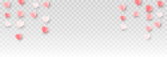 Vector multicolor hanging paper hearts png. Heart shaped paper confetti png. Garland of hearts png. Hearts for Valentine's Day, March 8, Mother's Day.