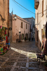 The small town of Erice with its stone houses and narrow, picturesque streets and alleys on the...