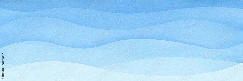 Poster Abstract art background navy azure blue colors. Watercolor painting on texture paper with turquoise pattern of sea waves. Abstract art background with blue wavy line as gradient.