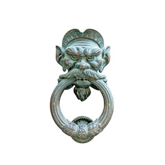 Ancient lion head doorknob isolated