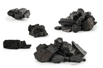 Obraz premium Black oak coal isolated on white background.