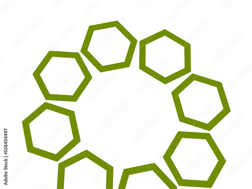 Poster colored green abstract background of hexagonal figures in the form of a circle. logo for website des
