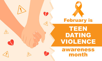 banner plantilla febrero es el mes de concientización sobre la violencia en las citas entre adolescentes, violencia en el noviazgo 