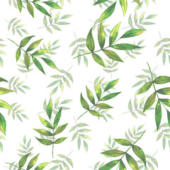 Fototapeta na wymiar Watercolor leaves in a seamless pattern. Can be used for fabric, wallpaper, wrapping.
