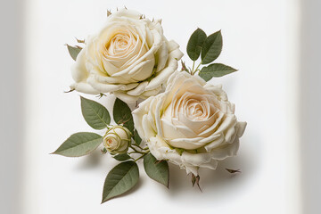 Roses in white, isolated on a white background. Generative AI