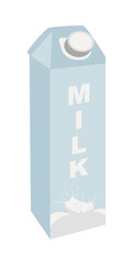 Milk in carton packaging blue box with screw cap. Dairy products. Illustration isolated design