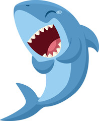 Laughing shark character. Funny animal with sharp teeth