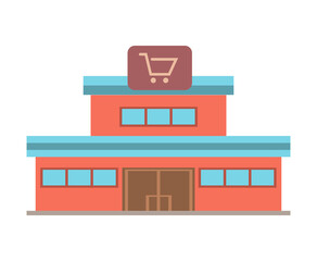 Shop building front on street. Supermarket facade for cityscape. Illustration isolated design