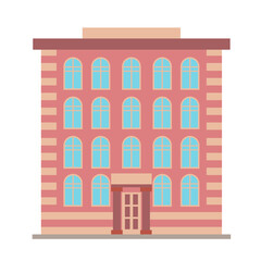 Building exterior with windows and door entrance on street for cityscape. Illustration isolated design