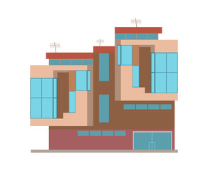 Building exterior in modern style with glass windows for cityscape. Illustration isolated design