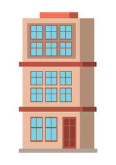 Living building facade with apartments with windows for cityscape. Illustration isolated design