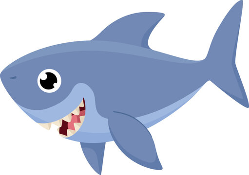 Funny shark. Cartoon underwater animal. Marine fauna
