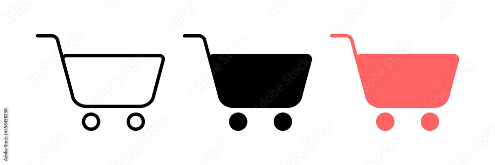 Poster set of shopping carts side views isolated on white background in 3d realistic style. vector illustra