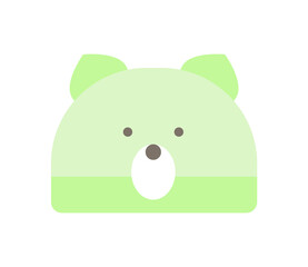 Green hat with cute bear face and ears for baby. Clothing for infant kids. Illustration isolated design