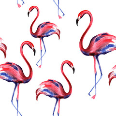 
Watercolor flamingos in a seamless pattern. Can be used as fabric, wallpaper, wrap.