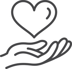 Hand with heart sign. Loving care line symbol